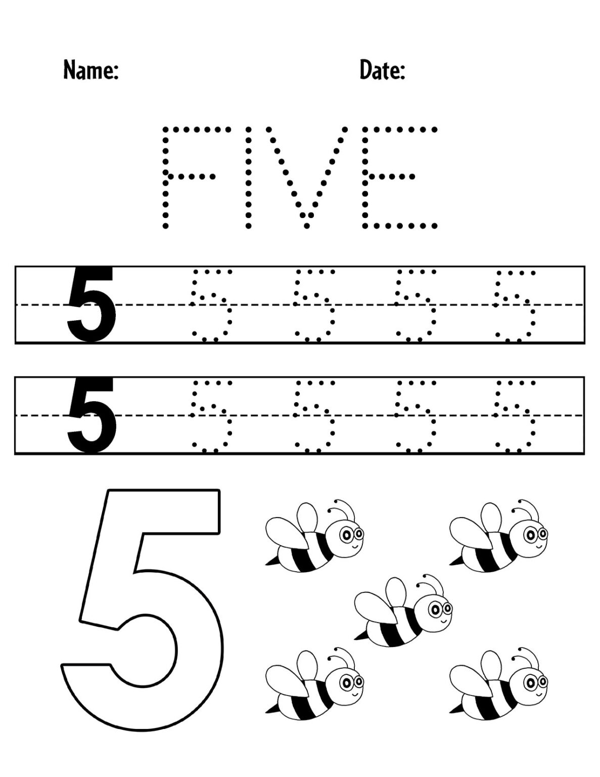 FREE Number 5 Worksheets For Preschool The Hollydog Blog