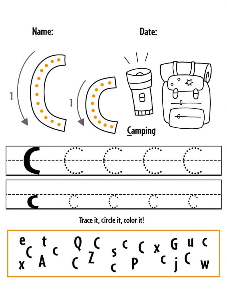 Camping Tracing Worksheets, Letter & Number Tracing
