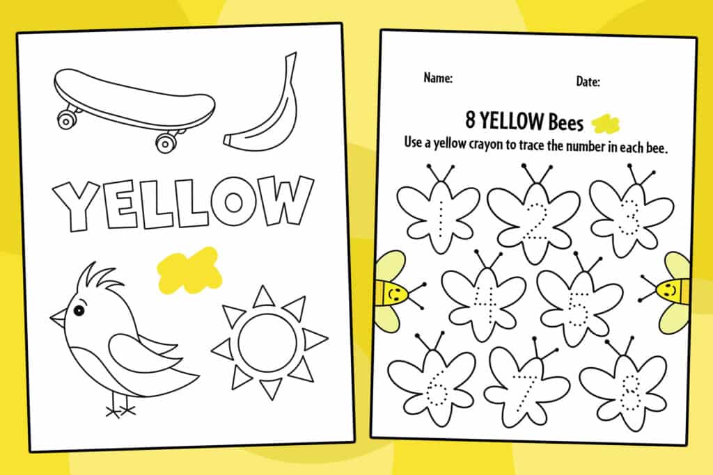 yellow worksheets for preschool