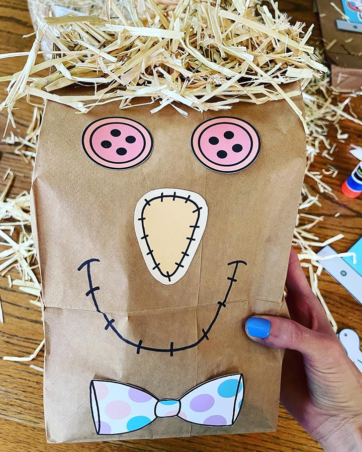 Paper Bag Scarecrow Craft for Kids with straw