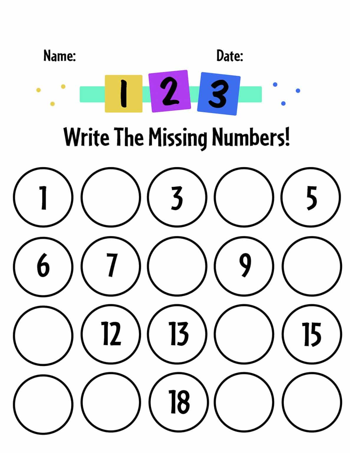 Missing Numbers Worksheets For Kindergarten Free