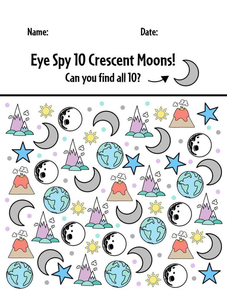 Moon Eye Spy, Moon Preschool Theme Worksheets!
