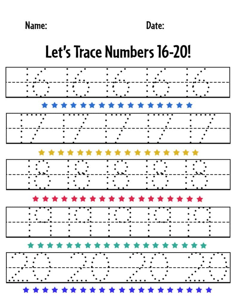 trace numbers 1-20 pack