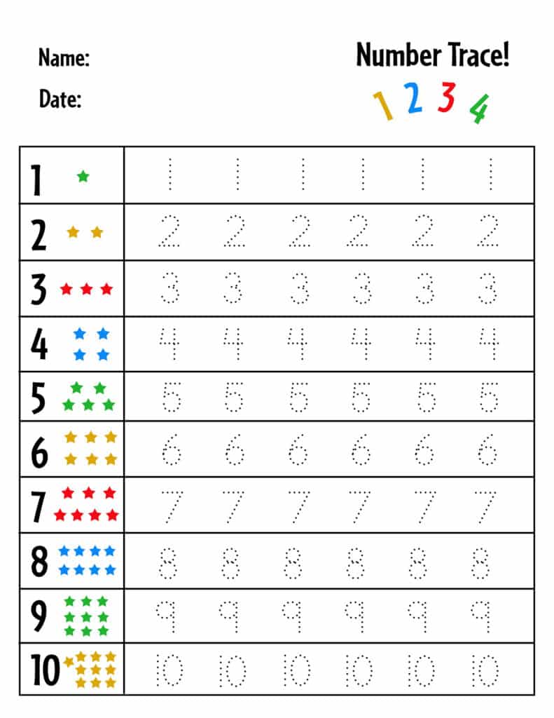 Free Numbers 1-20 Tracing Worksheets! 1-10