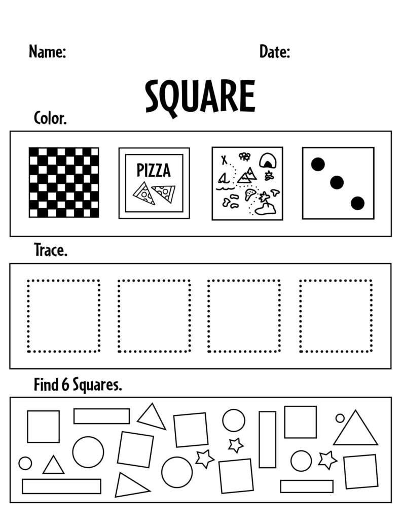 Square: Color, Trace, and Find Worksheet