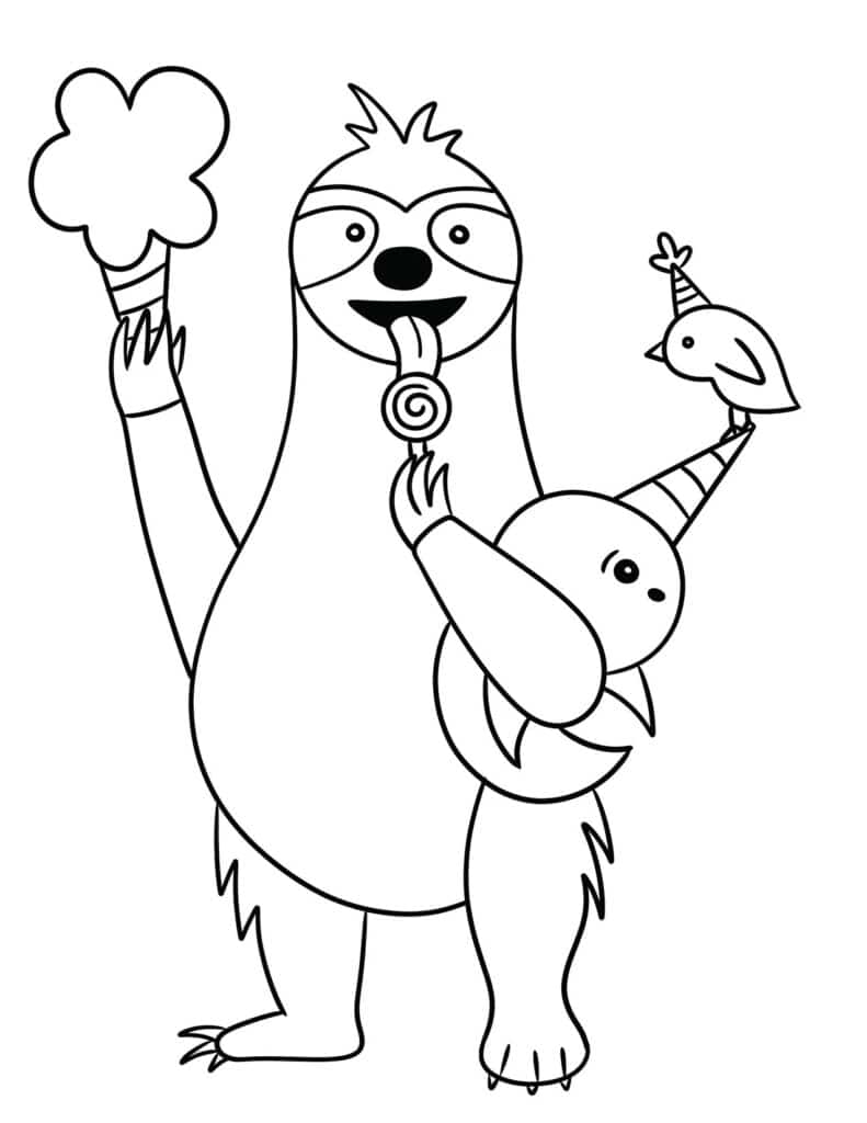 Sloth at the Carnival Coloring Page