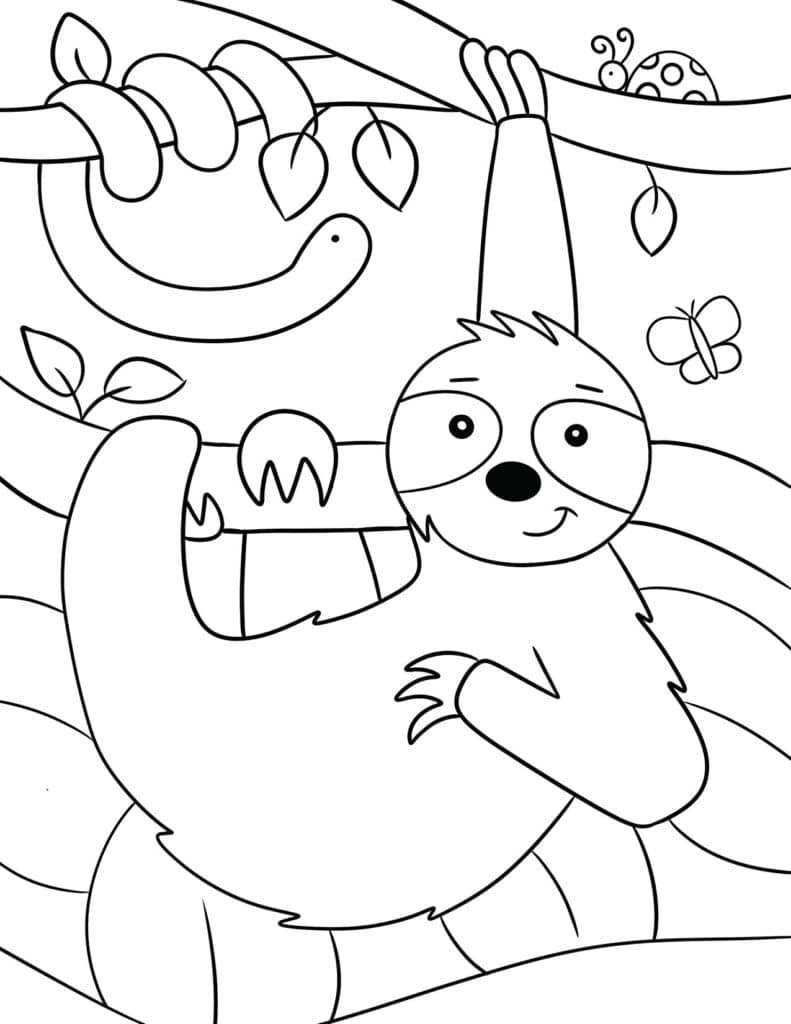 Sloth in the Jungle Coloring Page