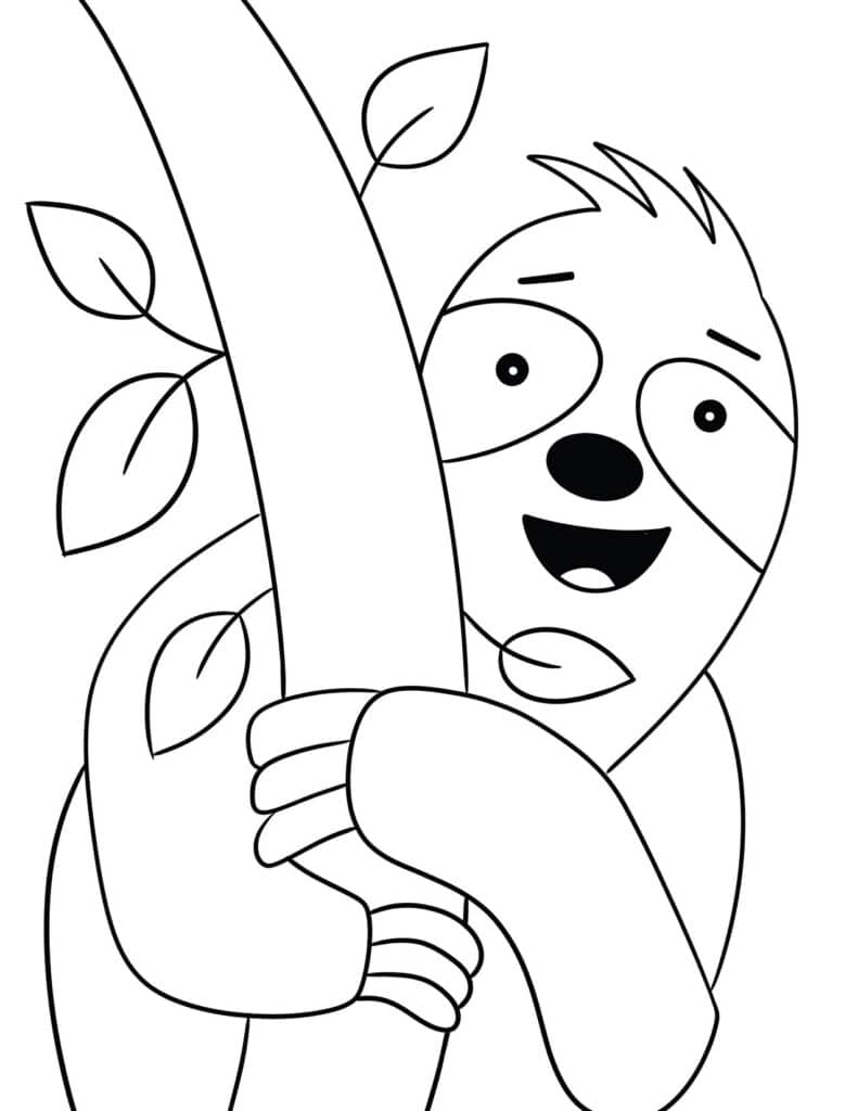 Sloth with Tree Branch Coloring Page