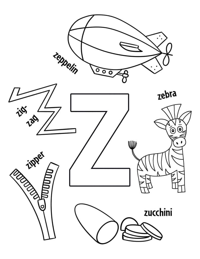 Letter Z Coloring Page, Letter Z Worksheets for Preschool