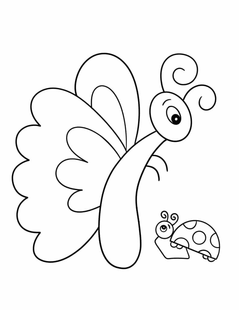 Butterfly and Ladybug Coloring Page