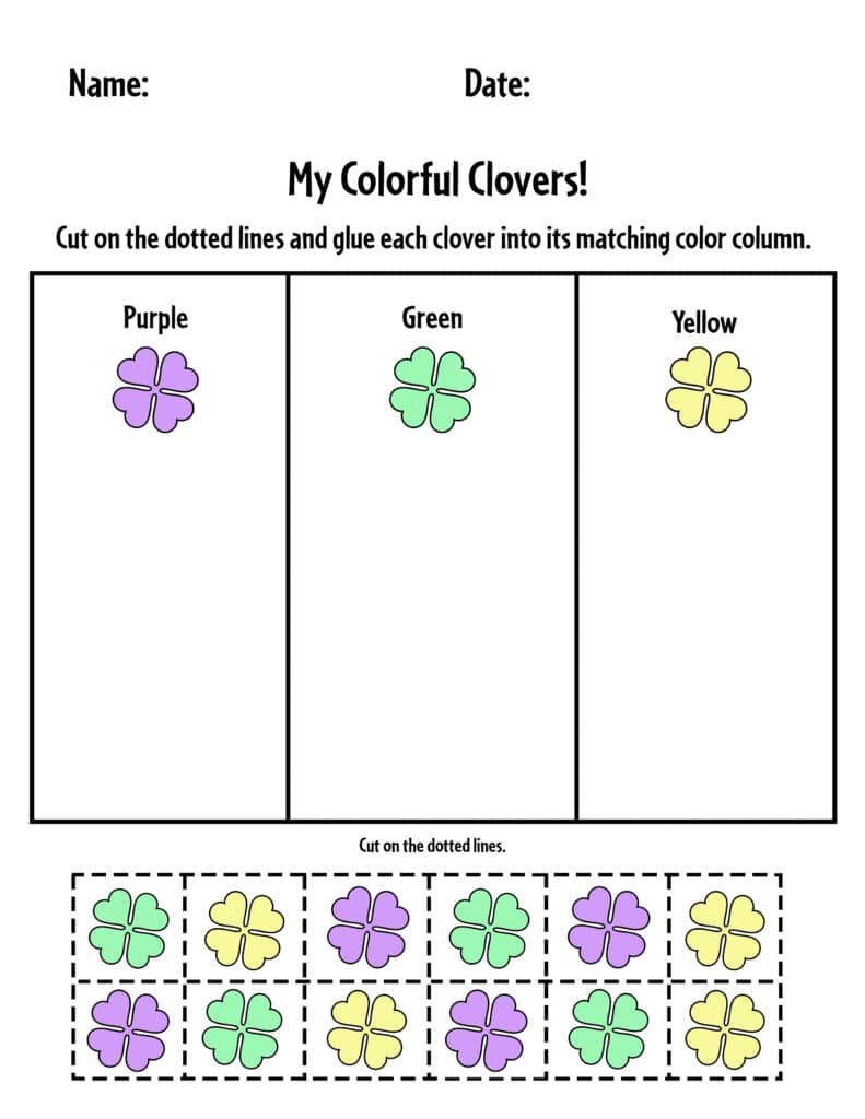 Color Sorting Sheet, Free March Worksheets for Preschool