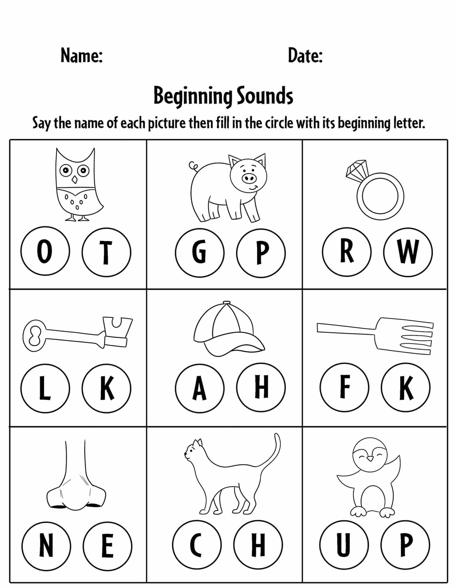 Beginning Sounds Phonics Worksheets For Kindergarten