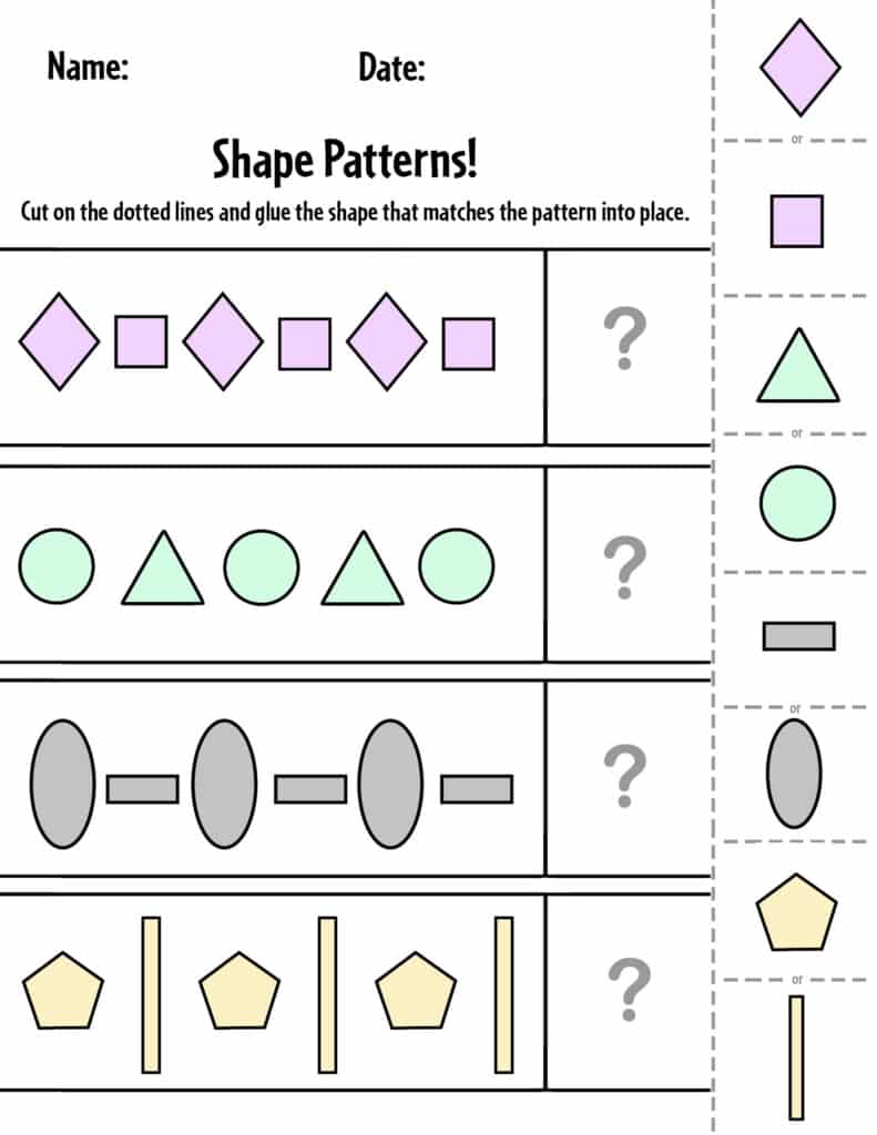 Shape Patterns, Free Printable Pattern Worksheets