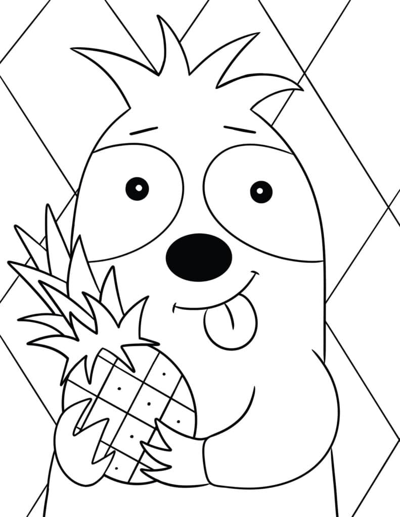 Sloth with Pinnepaple Coloring Page, Free Printable Sloth Coloring Pages