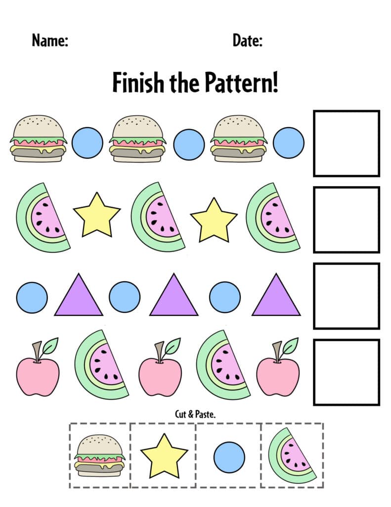 Free Printable Pattern Worksheets for Preschool ⋆ The Hollydog Blog