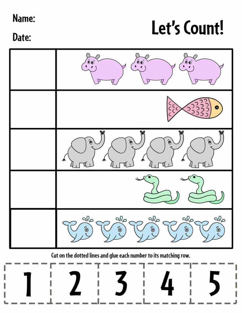 Cut And Paste Numbers 1 5 Worksheets