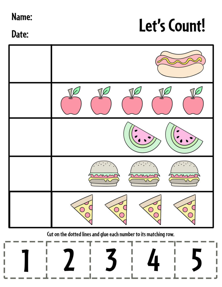 Cut and Paste Numbers 1-5 Worksheets for Preschool ⋆ The Hollydog Blog