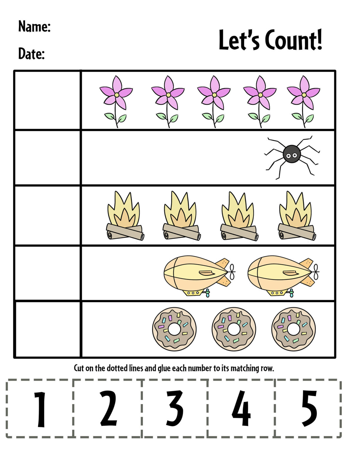 Cut and Paste Numbers 1-5 Worksheets for Preschool ⋆ The Hollydog Blog