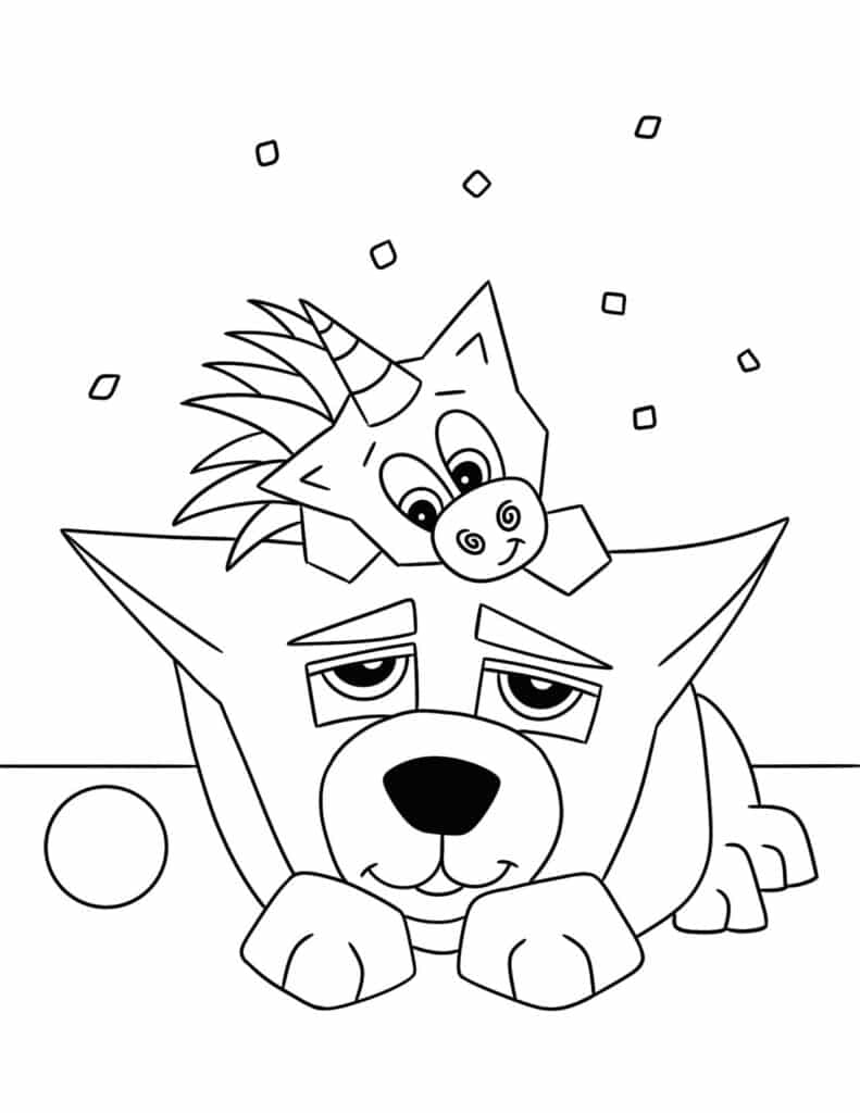 Unicorn and Hollydog Coloring Page