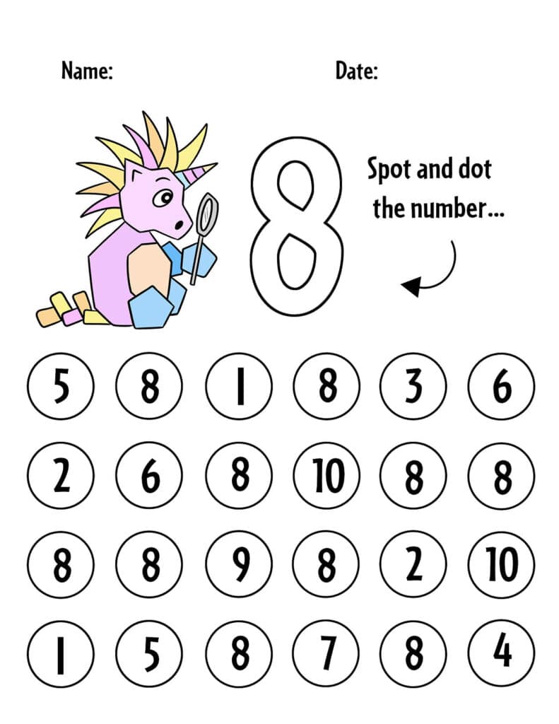 spot and dot the number worksheets