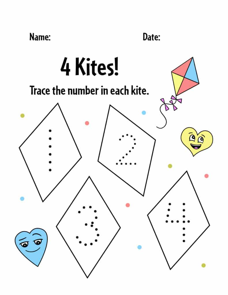 Number 4 Tracing Sheet with Kites