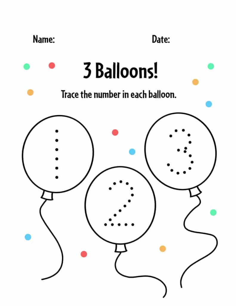 Number 3 Balloon Tracing Sheet