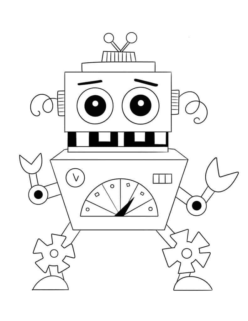 Robot with Springs and Gears Coloring Page