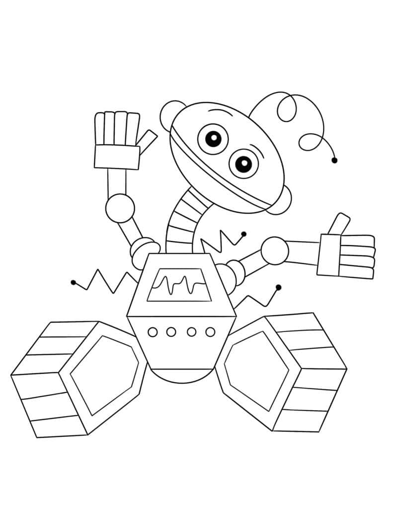 Waving Robot Coloring Page, Free Robot Coloring Pages