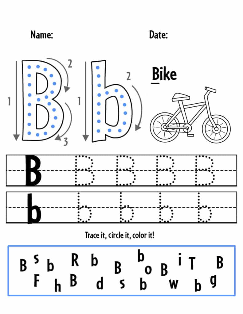 letter B tracing sheet