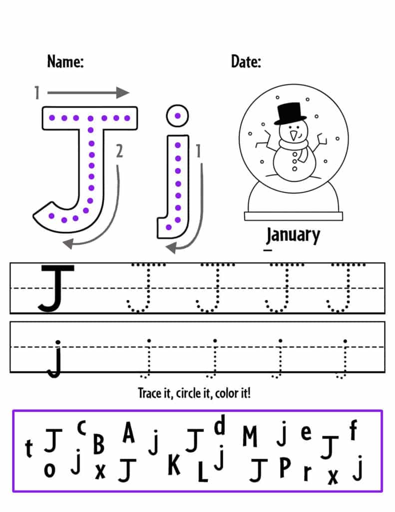 letter J tracing sheet