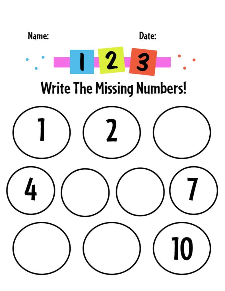 1-10 Missing Numbers Worksheet