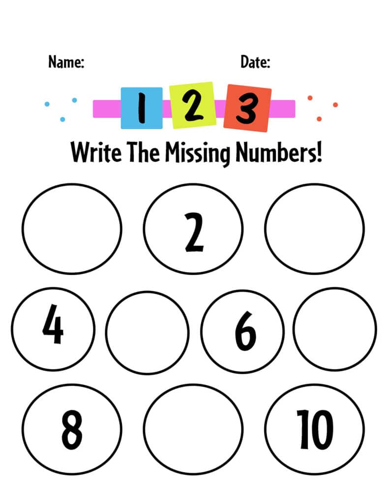 1-10 Missing Numbers Worksheet