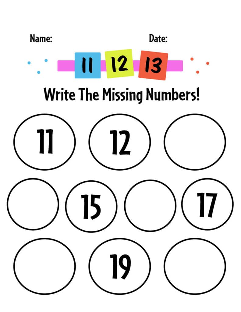 11-20 Missing Numbers Worksheet