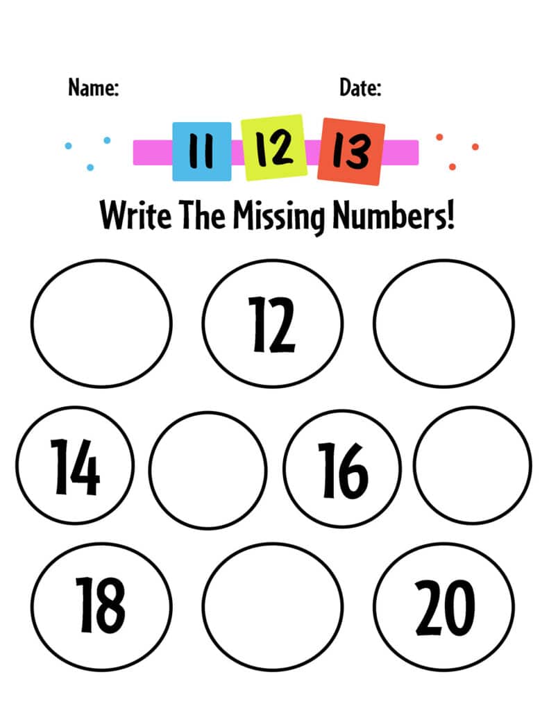 11-20 Missing Numbers Worksheet