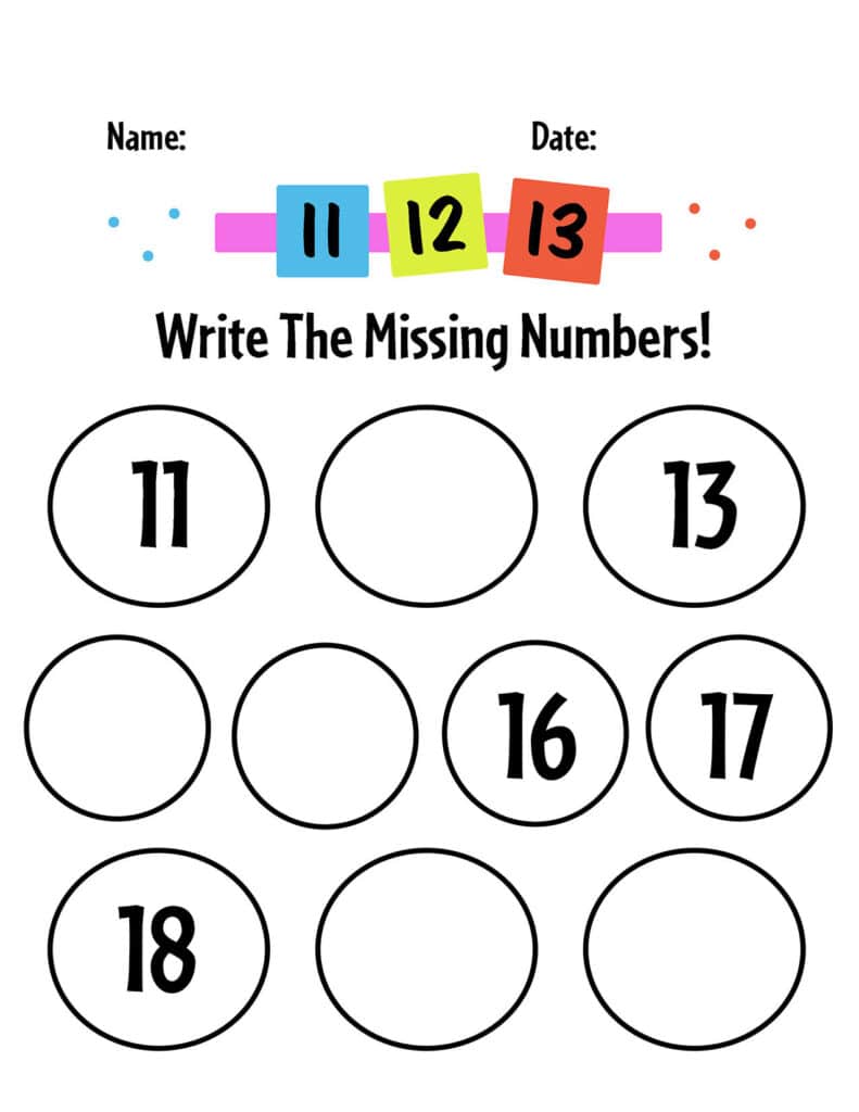 Kindergarten Missing Number Worksheet 1 20