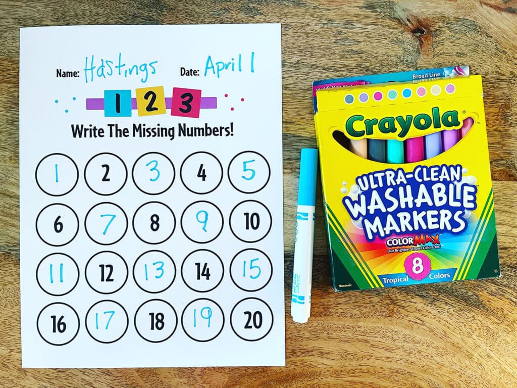 Missing Numbers Worksheets for Preschool