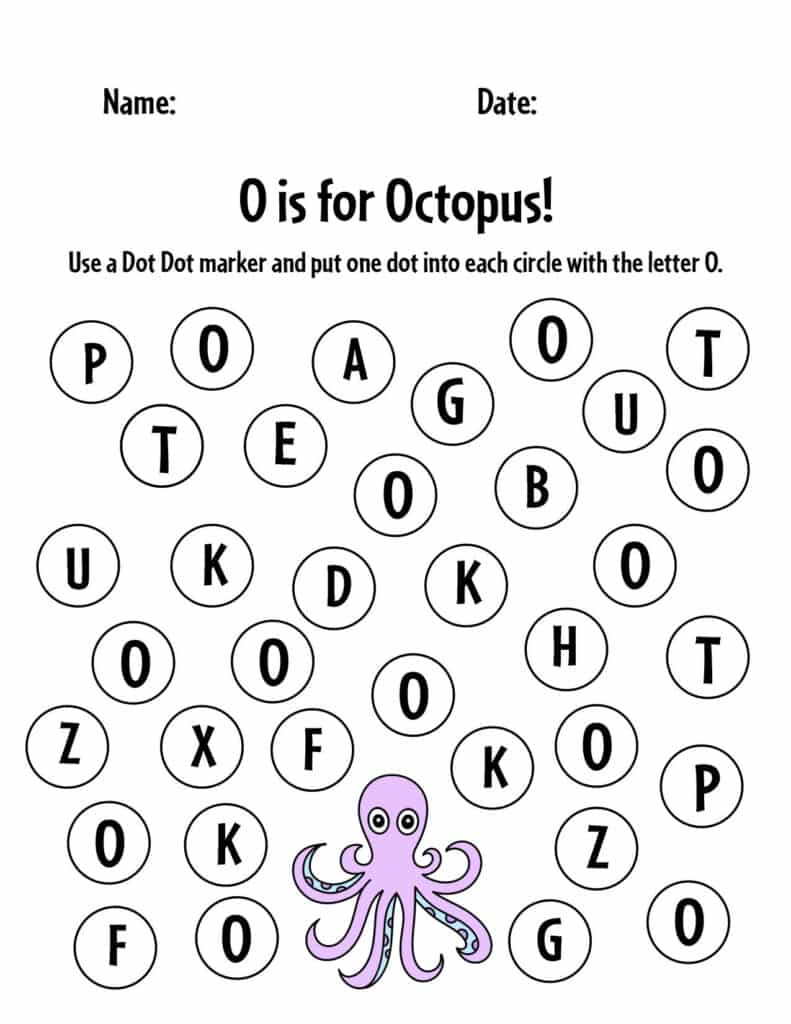 Octopus Dot Dot Letter O Page, Free Octopus Activities and Worksheets