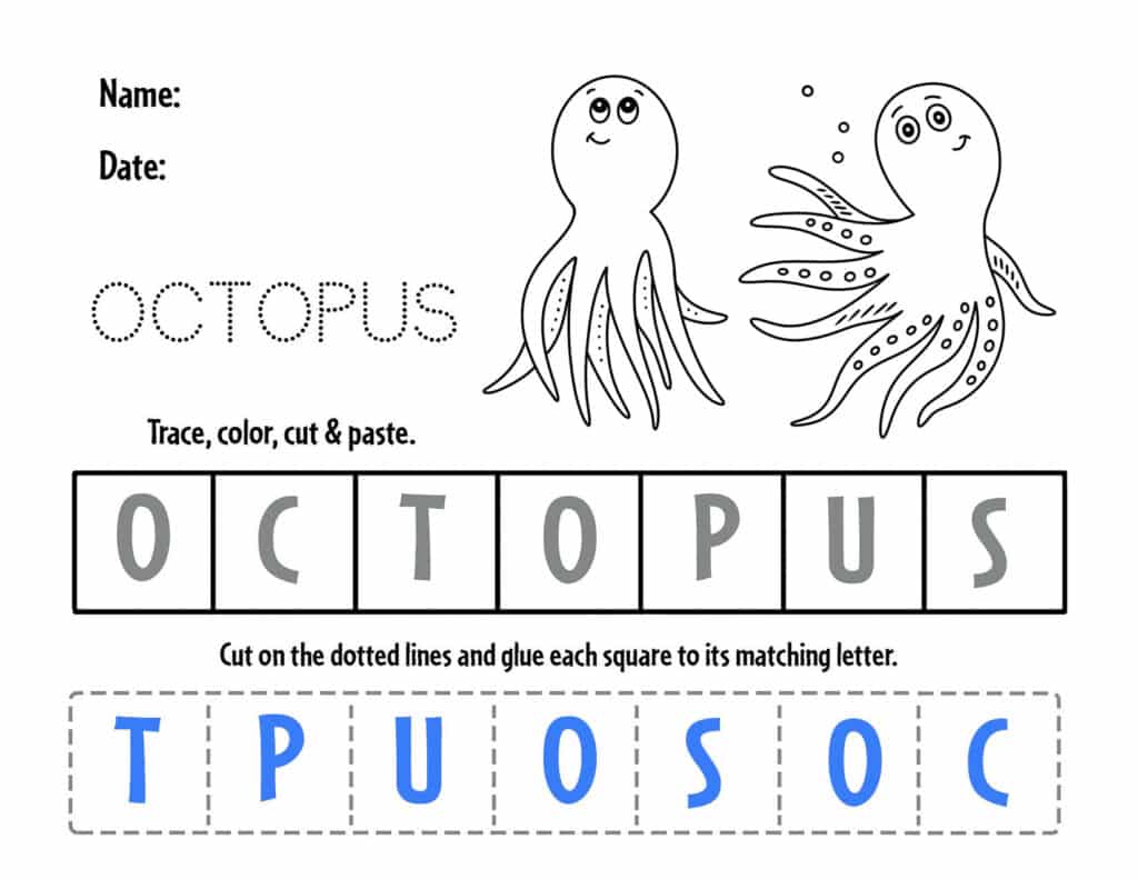 Octopus Letter Matching Worksheet, Free Octopus Activities and Worksheets