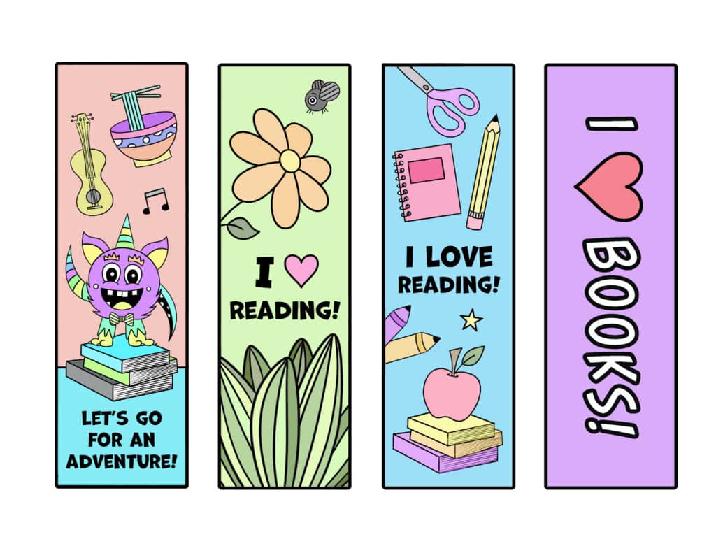 Bookmarks: monster, flowers, school supplies