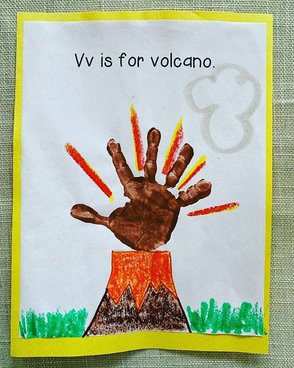 V is for Volcano Handprint Page