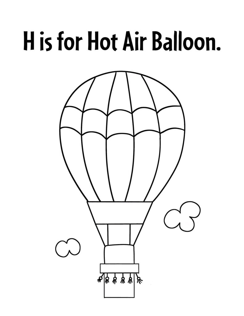 H is for Hot Air Balloon Coloring Page