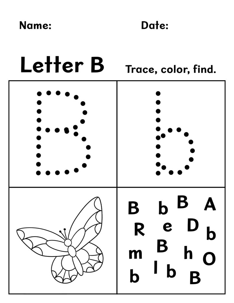 Letter B Color, Trace, and Find