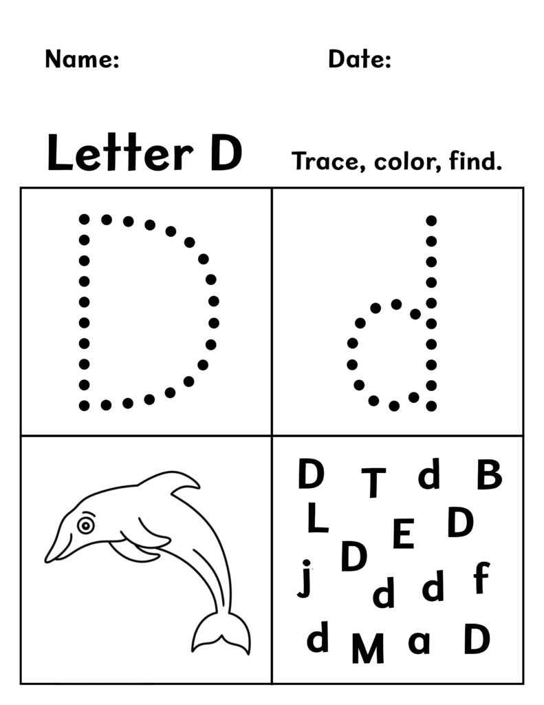 Letter D Trace, Color, and Find