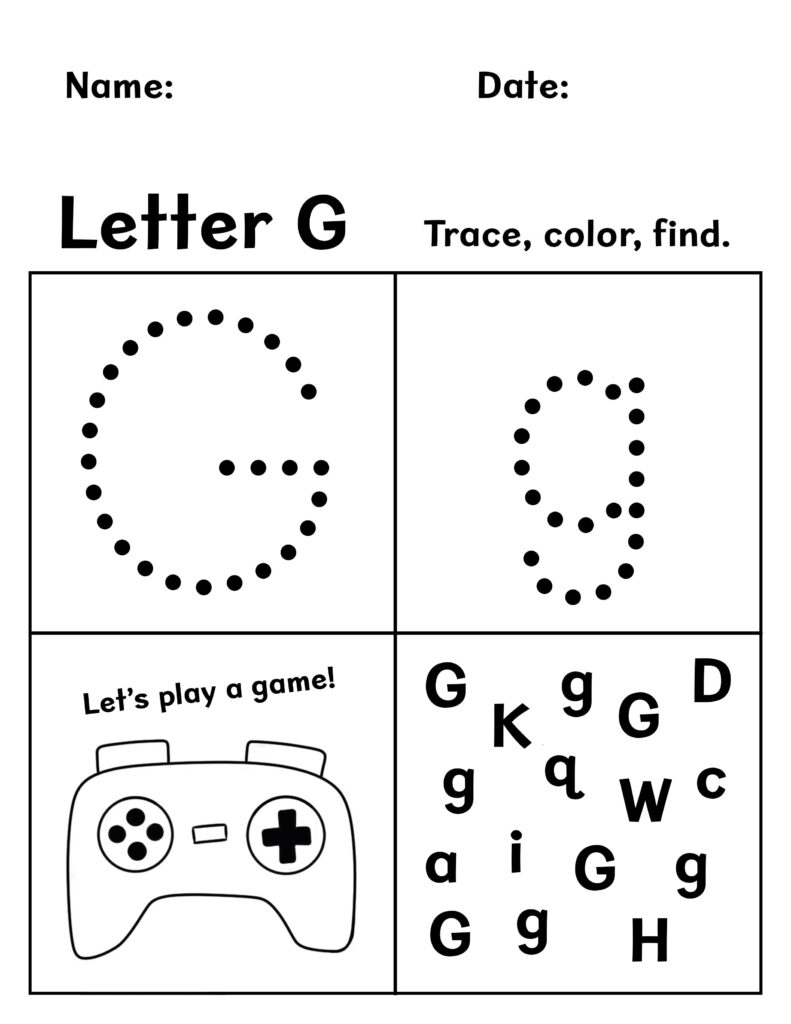 Letter G Trace, COlor, and Find