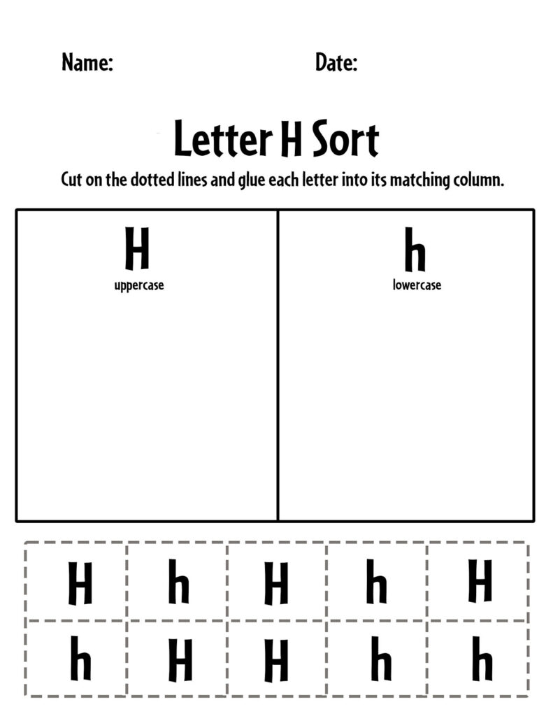 Uppercase and Lowercase Letter H Sorting Sheet