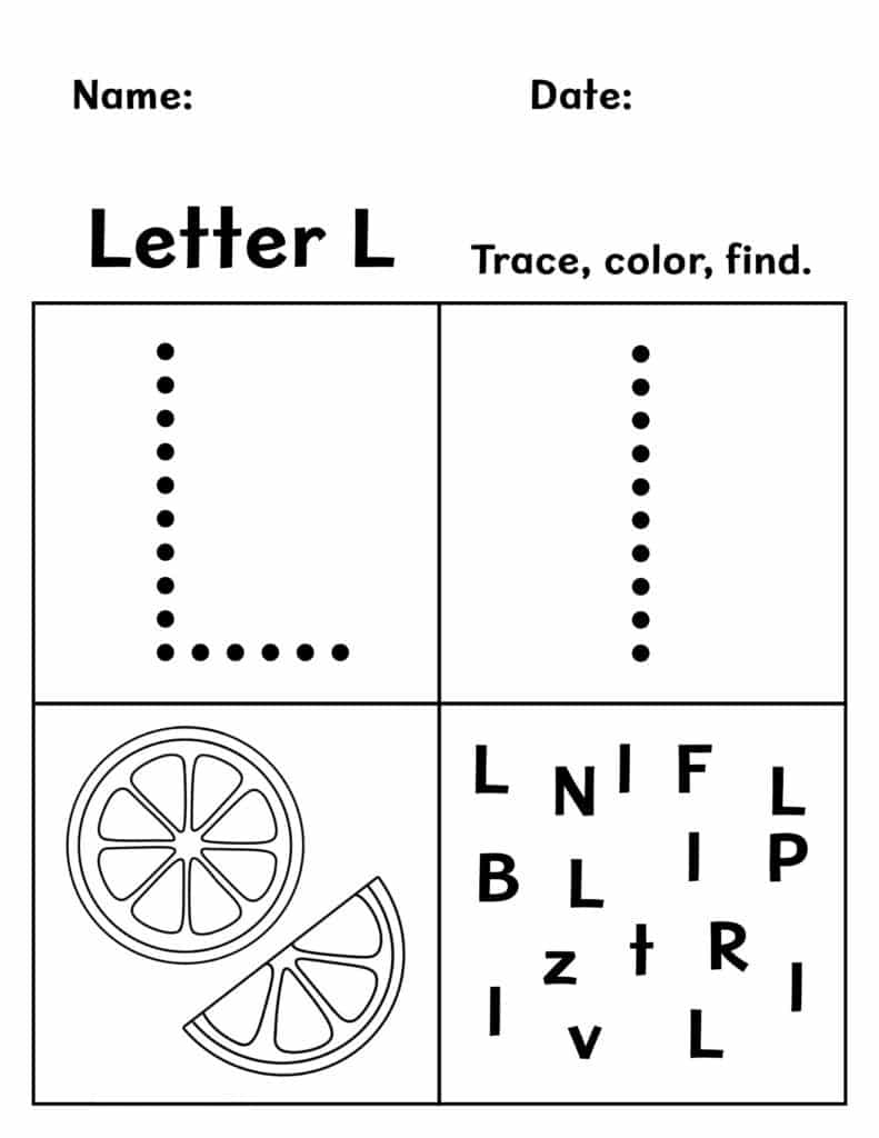Letter L Trace, Color Find
