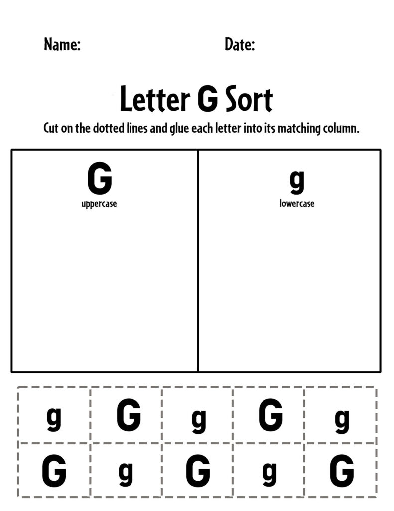 Uppercase and Lowercase Letter G Sorting Sheet