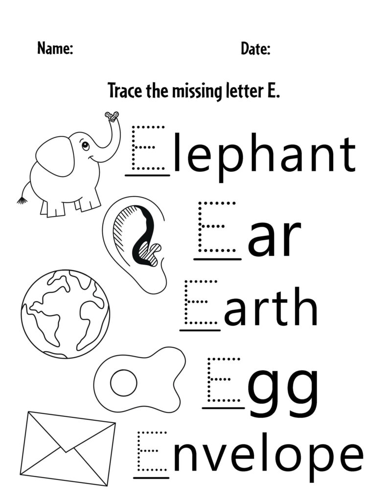 Letter E Trace and Color Worksheet