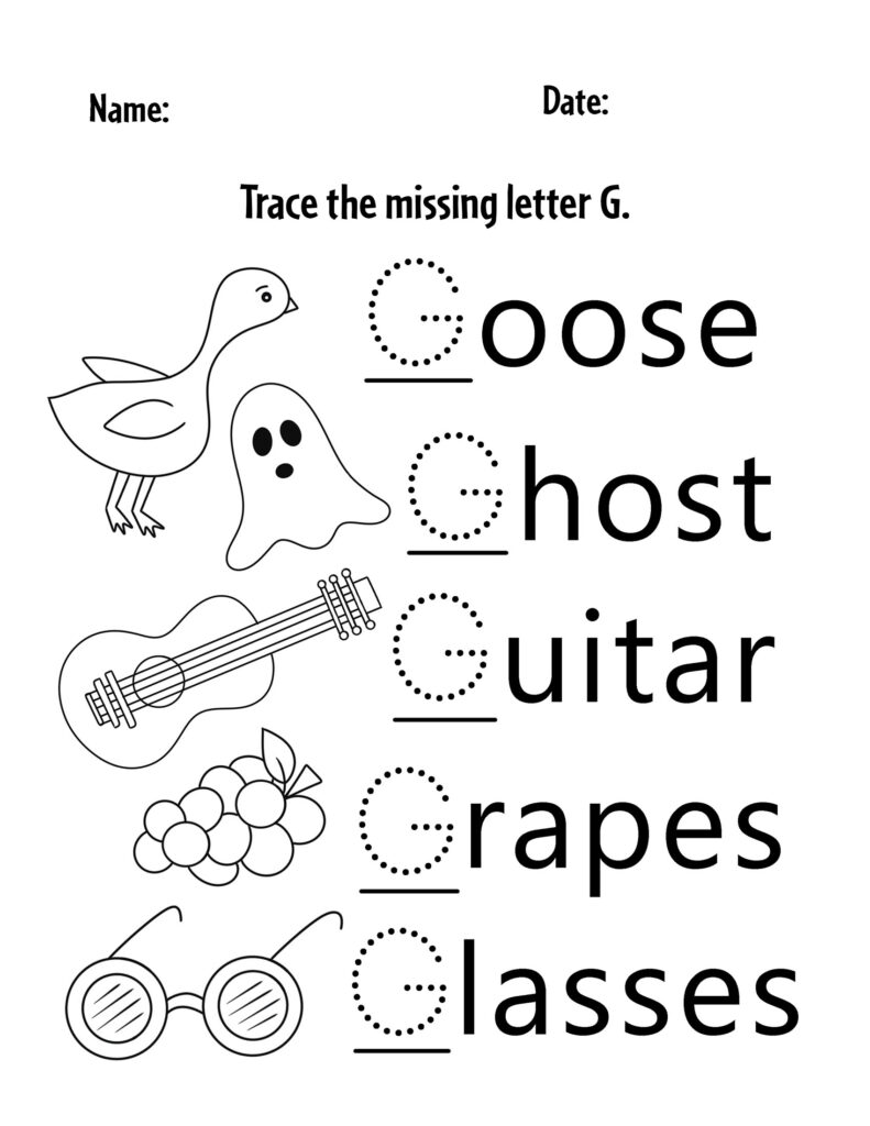 Letter G Trace and Color Sheet