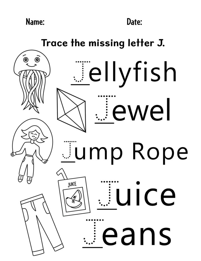 Letter J Trace and Color Worksheet